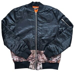 Trukfit Bomber Jacket Mens Small Black Camo Orange Quilted Lined
